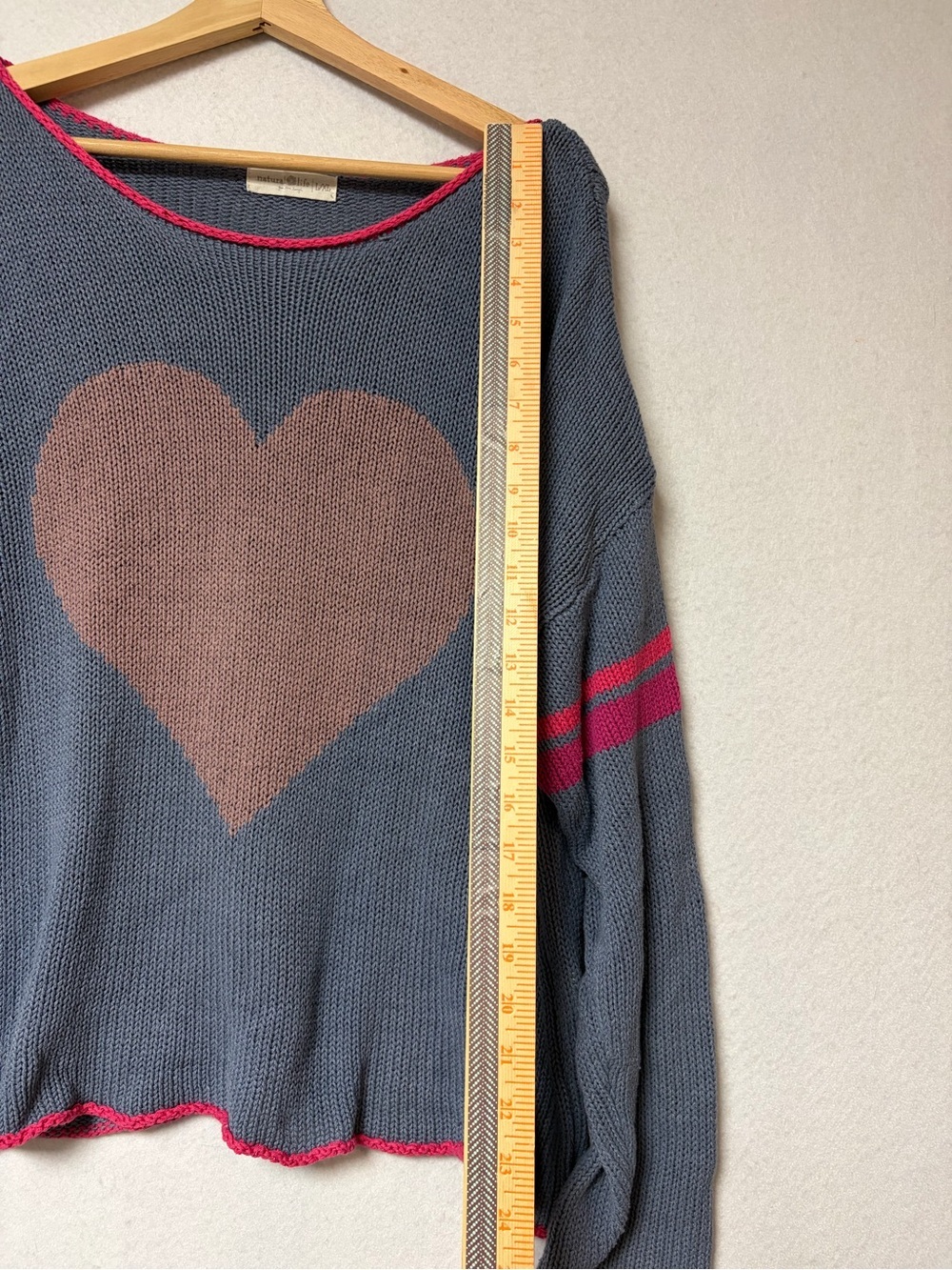 Natural Life Heart Knit Sweater Dusty Blue Pink Lightweight Pullover Size L/X - Picture 10 of 10